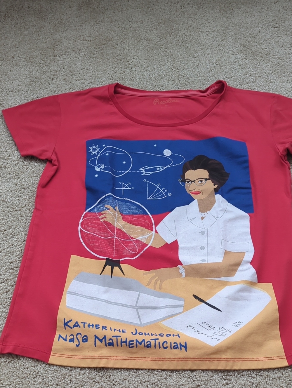 Never Used, Women's Red Graphic Tee - Katherine Johnson Design, 100% Cotton
